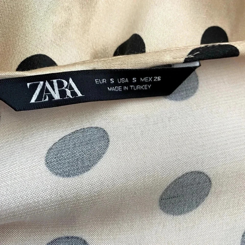 ZARA | Beige and Black Polka Dot Wrap Silk Dress Size S (NWOT) - Picture 8 of 8